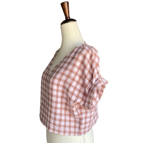 LOU & GREY 100% Linen Cropped Gingham Top Size XS - Picture 5 of 8